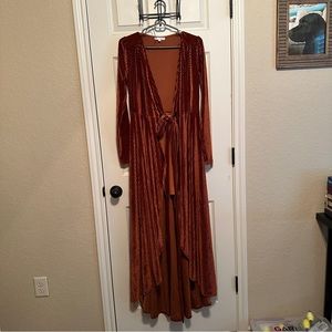 Rust Orange Baltic Born Jada Ribbed Velvet Wrap Maxi Dress